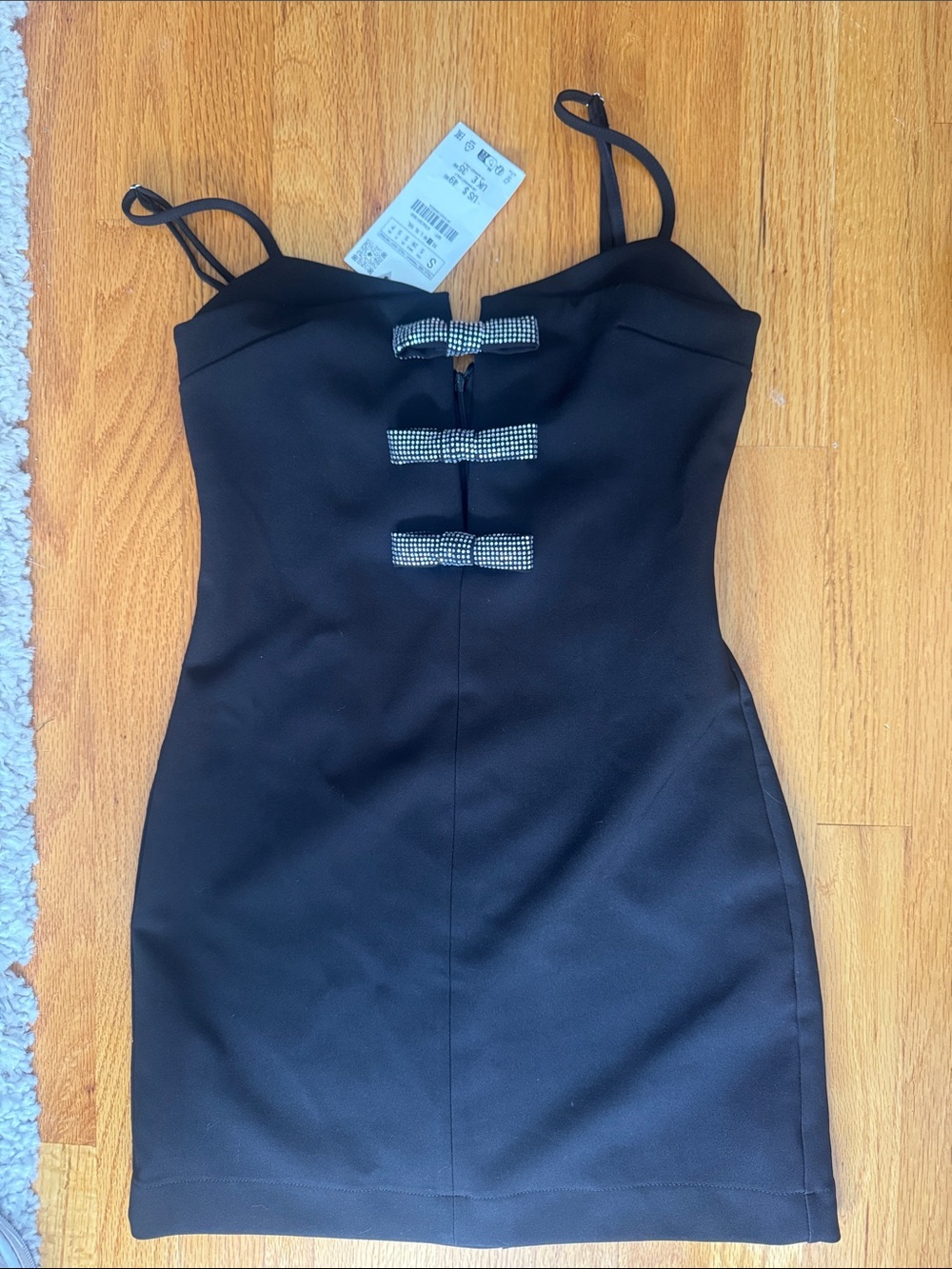 Zara Black Mini Dress with Rhinestone Bow Accents